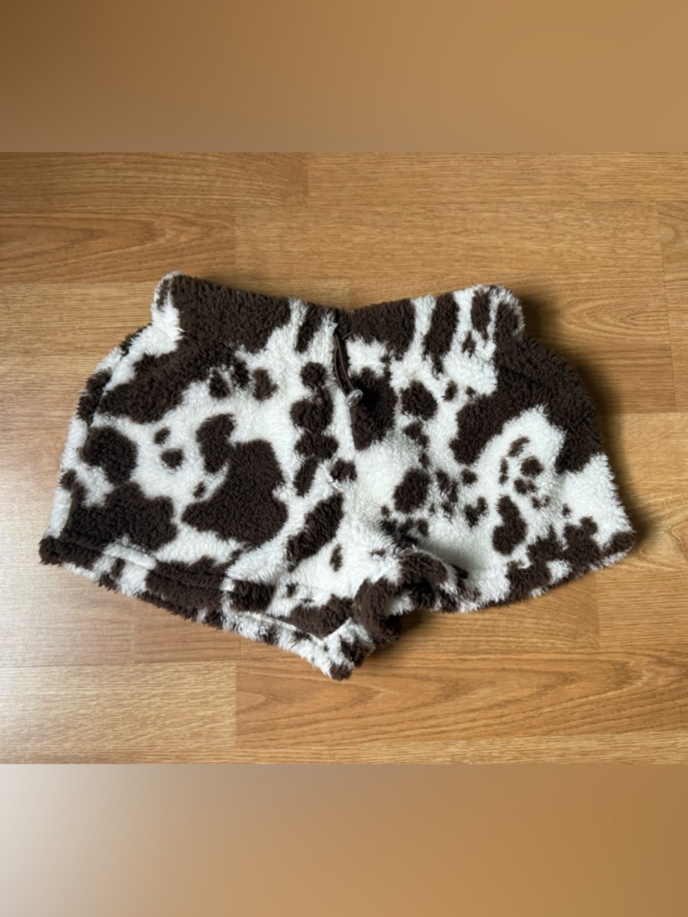 No Boundaries Brown & White Cow Print Sherpa Shorts
